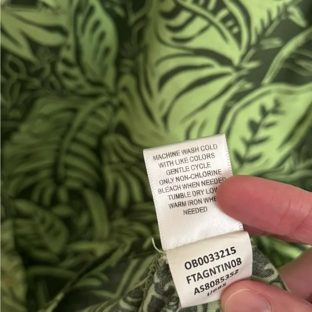 Appleseed’s Tropical Green Leaf Print Button Front Midi Dress Women’s Size 8